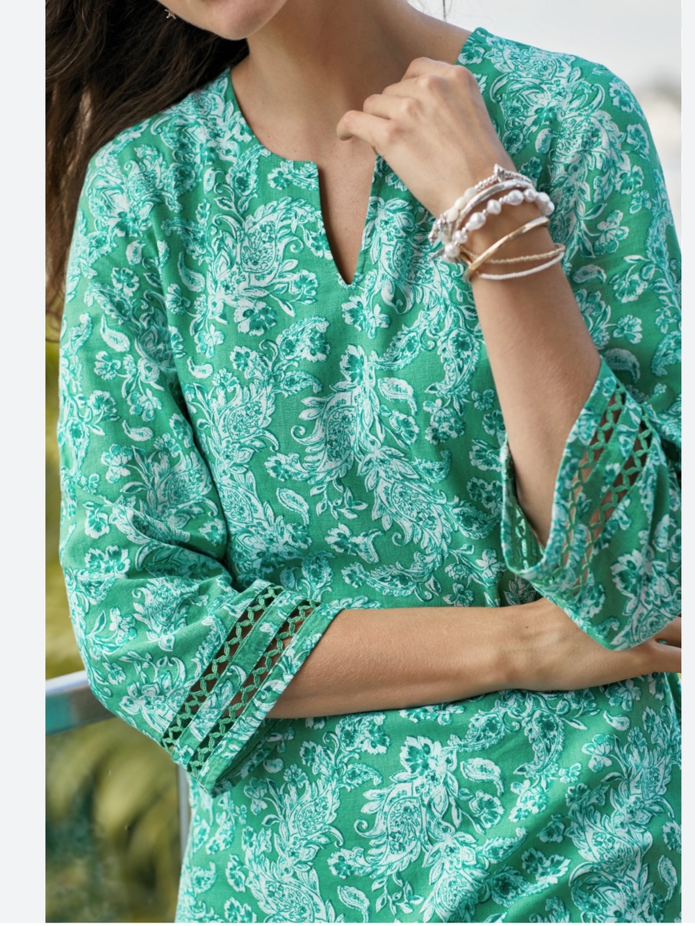 J.Jill Hamilton linen blend Split-Neck Tunic
